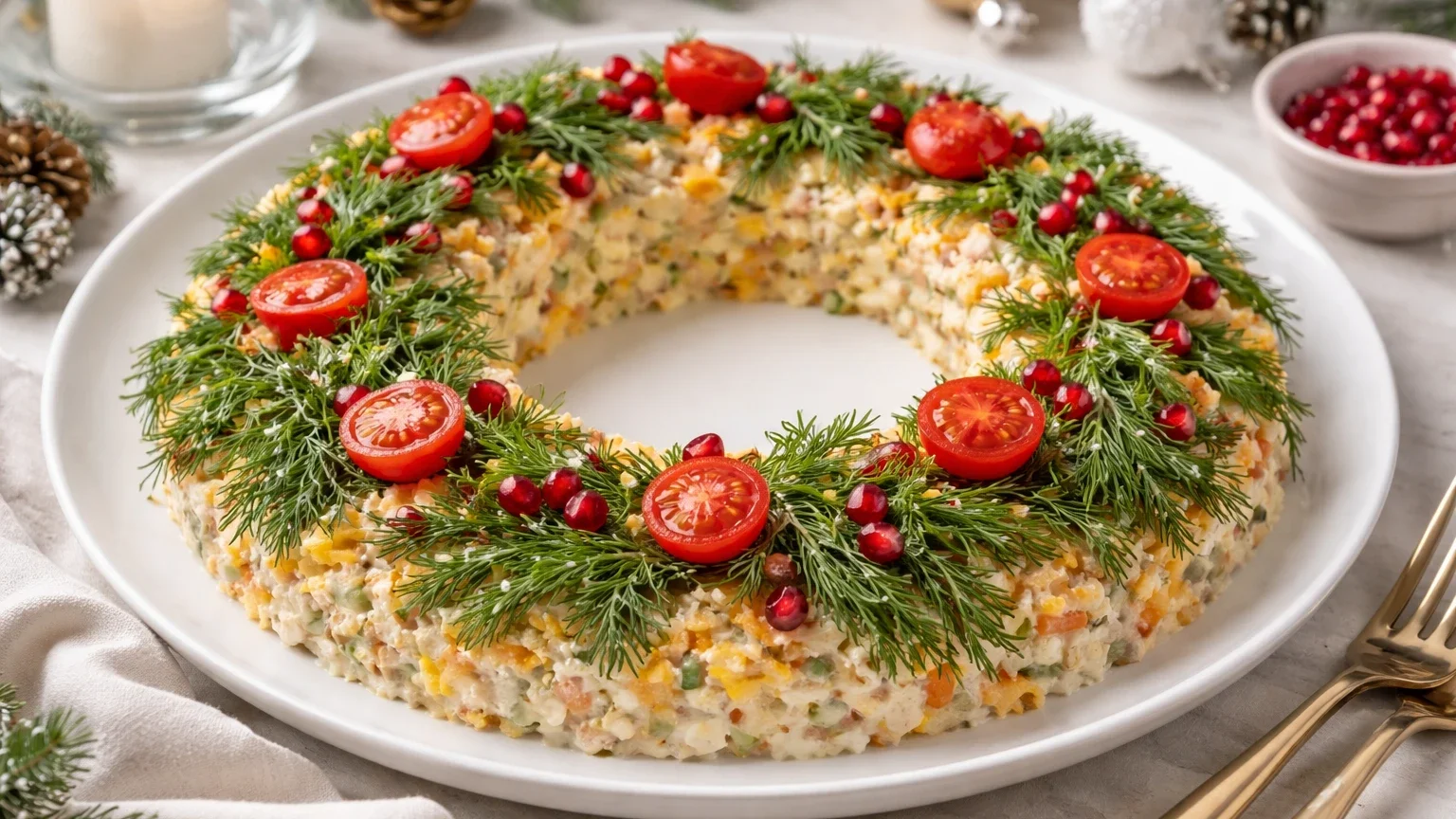 Салат «Рождественский венок» — лучший выбор: нежный вкус, эффектная подача, доступные продукты