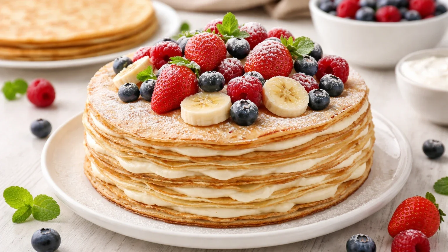 Блинный торт со сметанным кремом — вкуснейший десерт для всей семьи: готов за 30 минут