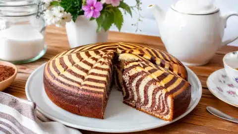 Вкуснейший пирог «Зебра» на сметане: нежнее облака и готовится из того, что есть в холодильнике